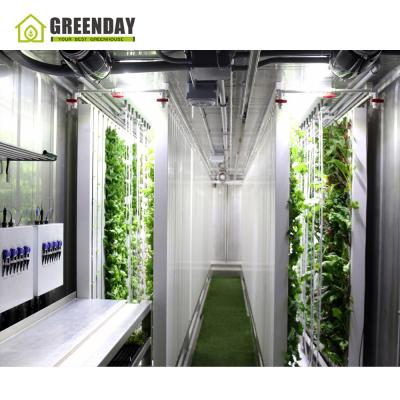 China Vegetable Fruit Flowers GREENDAY Smart Farm Grow Hydroponic Vertical Farming System 40ft Shipping Container Farm Greenhouse for sale