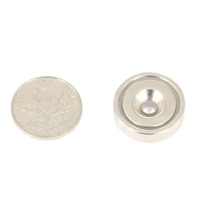 China Industrial Flat Pot Magnet 45lbs 22kgs D25mm Countersunk Hole Neodymium Magnet for sale