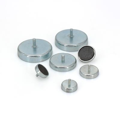 China Permanent Fastener Ferrite Round Base Magnetic Hook Ferrite Pot Magnet With Open Magnetic Hook For Home for sale