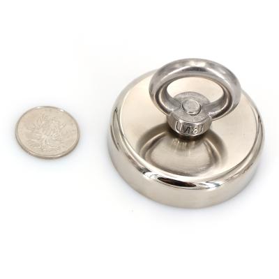 China Industrial Super Strong Neodymium Fishing Magnet 115KG 250LBS N35 D60mm Round Magnet With Threaded Shank Eye for sale