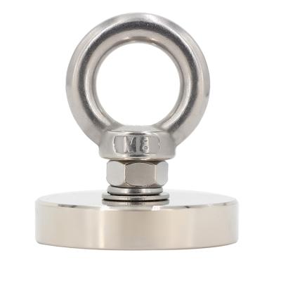 China Industrial Super Strong Neodymium Fishing Magnet 80KG 176LBS N35 D48mm Round Magnet With Threaded Shank Eye for sale