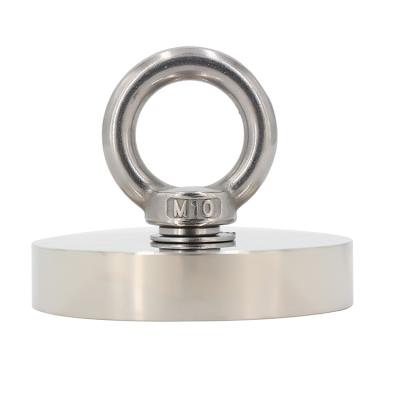 China Industrial Magnet 300KG 660LBS N35 D94mm Single Side Countersunk Hole Neodymium Round Fishing Magnet With Threaded Shank Eye Ndfeb Magnet Industrial Magnet for sale