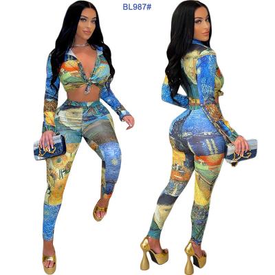 China 2022 Fashion Anti-pilling Women's Multicolor Casual Long Sleeve Shirt Suit Blouse And Pants Two-piece Set for sale