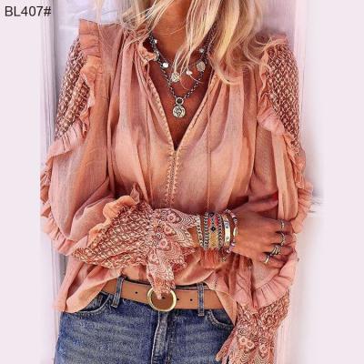 China Anti-pilling 2020 Women Fashion V Blouse Casual Elegant Chiffon Long Sleeve for sale