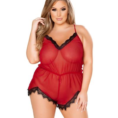 China Sexy lingerie jumpsuit lace up sexy lingerie female underwear plus size temptation slip dress transparent women nightgown sexy one-piece for sale