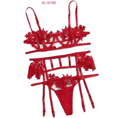 China New European-style sexy lingerie three-point three-piece lace lingerie set and American for sale