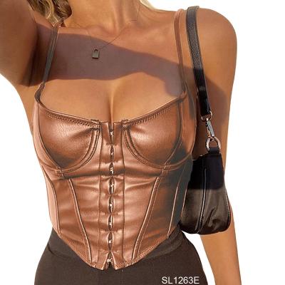 China Fashion new European and American women's sexy lingerie sexy low-cut PU short tight vest for sale