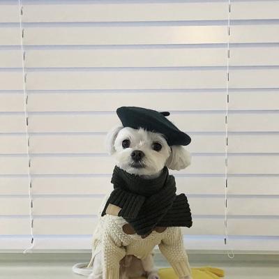 China Stocked Luxury Designer Mini Decorative Photo Headwear Pet Beret Wool Hat Dog Painter Solid Color Pet Hat Memorial Christmas Christmas Hat for sale