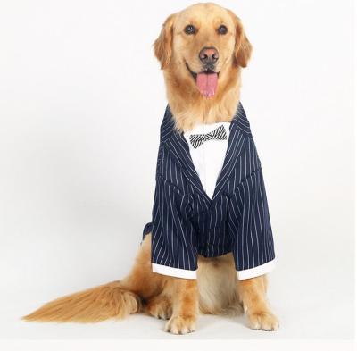 China Viable Large Dog Clothes Large Stripes Dog Coat Bowknot Tuxedo Jacket Wedding Suit Pet Clothes For Samoye Sled Dog for sale