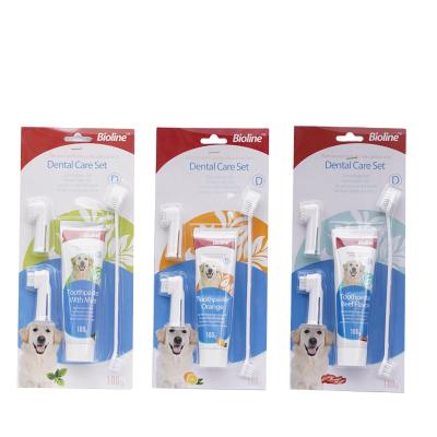 China Viable Wholesale Pet Dental Care Puppy Toothpaste For Health Tooth Soft TPR Pet Toothpaste Cleaning Set for sale