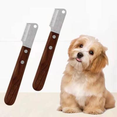 China Viable Professional Stainless Steel Wooden Handle Comb Dog Grooming Knife Pet Hair Stripping Remover Pluck Excess Undercoat Accessories for sale