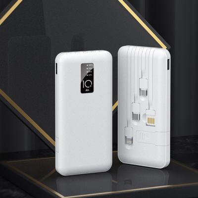 China Support S95 Mini Portable Fast Charging Powerbank with 4 Built in Output Cables 10000mAh External Battery with LED Power Display Power Bank Handle for sale