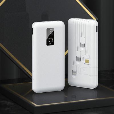 China Support Fast S91 Charging Portable Powerbank with 4 Built in Cable Output 10000mah Fast Charging Battery LED Display Phone Holder External Powerbank for sale