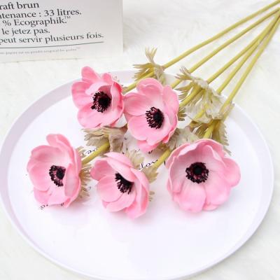 China Artificial Simulation Silk Anemone PU Flowers +plstic Flower Wedding Decorative Photo Props Fake Flower for sale