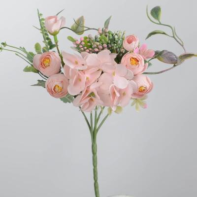 China Plastic+iron wire simulation wedding hand hydrangea artificial flowers stick bridal bouquet for home decoration fake flower for sale