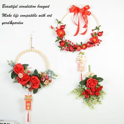 China Hotel bar offices home decoration wedding decoration artificial rose fake flower garland simulation pomegranate garland home decor flower for sale