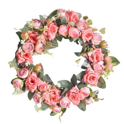 China Artificial Rose Wreath Home Decor Eco-friendly Decorative Peony Wall Garland Wedding Bridal Fake Flowers for sale