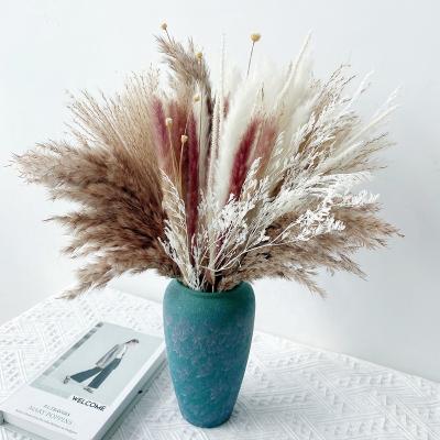 China 80pcs Touch Mixes Natural Fake Pampas Grass Bouquet Set Artificial Dried Flowers Pampas Grass Home Decor for sale