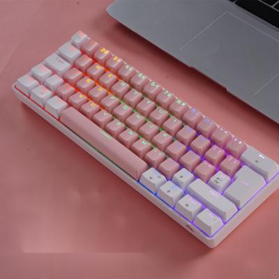 China T60 Anti-Ghosting Water Proof 62 Keys Pink White Keycaps RGB USB Wired Mechanical Gaming Keyboard for sale