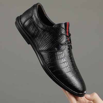 China P0134 Lightweight Shoes Men's Black Leather Shoes Lace-Up Elegant Business Shoes for sale