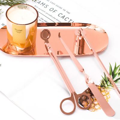 China Candle Wick Trimmer Candle Wick Scissors Wholesale 4 in 1 Personalized Stainless Steel Wick Trimmer Set Rose Gold for sale