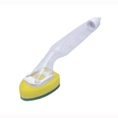 China Handshake With Fiber Sponges Kitchen 2 In 1 Long Handle Brush With Removable Brush Sponge Dispenser for sale