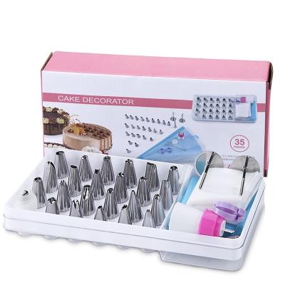 China Sustainable 35pcs Stainless Steel Cake Decorating Nozzles Set With Reusable Piping Bags Russian Mouth Piping Nozzles Baking Products for sale