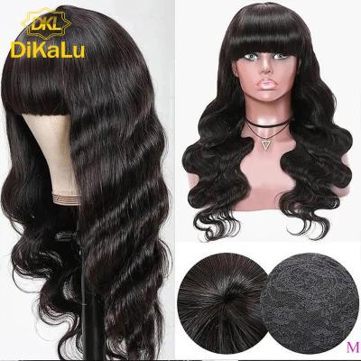 China Water Wave DiKaLu Hair Wigs Body Wave Wig Long With Bangs Brazilian Wigs 180% Remy Full Machine Human Hair For Black Women for sale