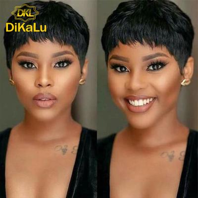 China 150% Natural Wavy Hair Pixie Cut Wig Human Hair Remy Malaysian Short Water Wave Human Hair Wigs #27 DiKaLu For Black Women for sale