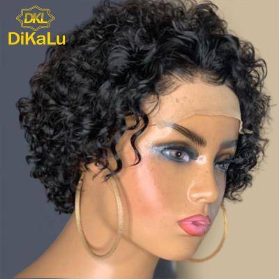 China Private Label Silky Straight Pixie Cut Human Hair Short Bob Wig Lace Front Human Curly Wave Hair Wigs Lace Up Headband Pre Plucked Bleached Knots Wigs for sale