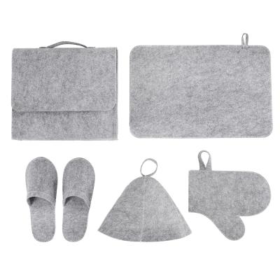 China 5 pcs Grey Wool Felt Sauna Hat Sets for Russian Banya Sauna With organizer bag for sale