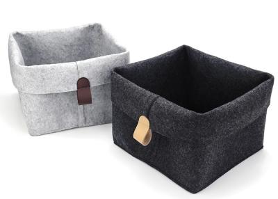 China 25*25*18cm Grey Felt Storage Basket Wonderful Design With Leather Handles for sale