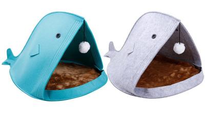 China Silk Screen Wool Shark Shape Felt Pet Cave For Little Cat for sale