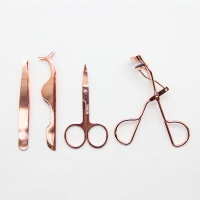 China Rose Gold Stainless Steel Cheap Eyelash Curler Applicator HEATING Eyebrow Tweezers Set for sale