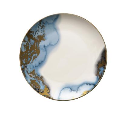 China Viable Western Porcelain Charger Wedding Tableware Gold Inlay Ceramic Plate Dish for sale