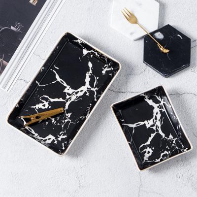 China Sustainable Wholesale Gold Edge Porcelain Tableware Marble Dish for sale