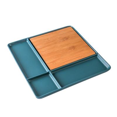 China Sustainable Eco Friendly Ceramic Removable Bamboo Cheese Board For Pasta Steak Serving Plates for sale