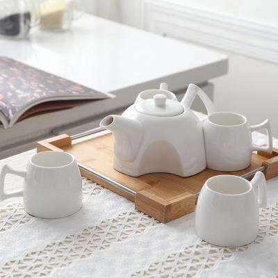 China Sustainable OEM Custom Printed Plain White Ceramic Tea Set With Bamboo Holder for sale