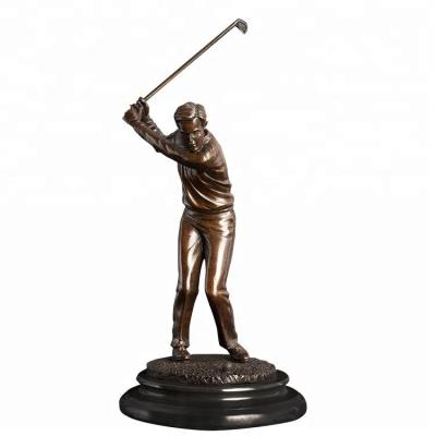 China Bronze Man Art For Desk Decoration Europe Sports Art Golf Man Figures Golf Bronze Male Statue Figurines for sale