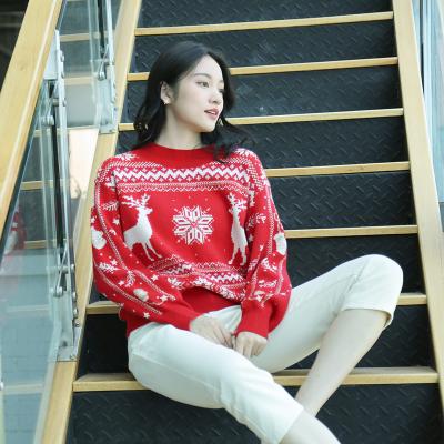 China 2021 Anti-wrinkle Female Christmas Clothing Winter Fashion Red Wool Knitted Christmas Sweater Women Wholesale for sale