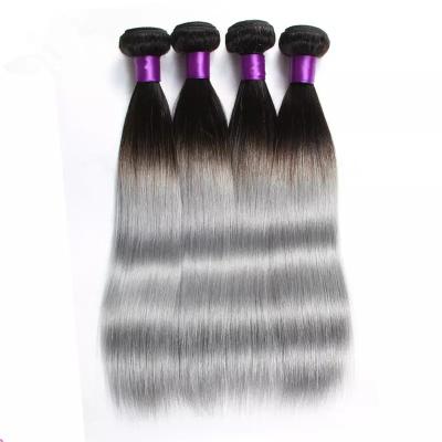 China Juancheng Ruijia Hair 1B Silky Straight Gray Ombre Color Two Tone Bundle 1B Wave Hair Extension 1B Straight Gray Hair for sale