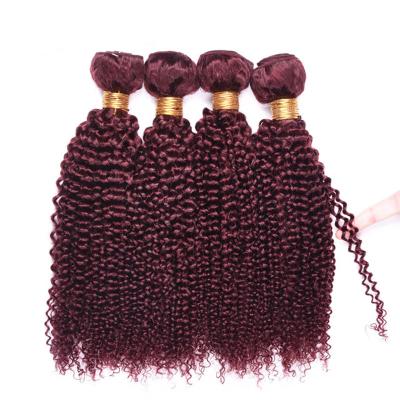 China Brazilian Kinky Curly Hair Extension Silky Straight Wave 99J Color Burgundy None Remy Human Hair Weave Bundles for sale