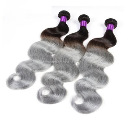 China Yaki Gray Remi Gray Body Wave Two Tone 1B Gray Body Wave Mix Remy Hair Weaves Brazilian Cheap Gray Remy Hair Weave Weave for sale