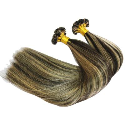 China Good Quality Virgin Remy Human Hair Invisible Thin White Blonde Silky Straight Wave Handtied Hair Weft Extensions for sale