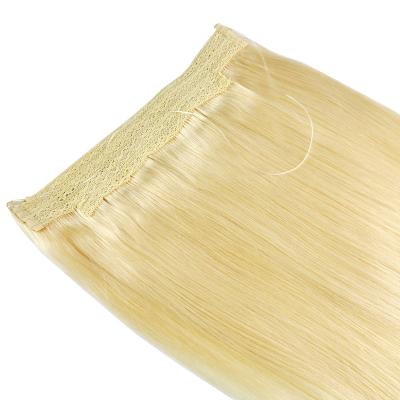 China Silky straight halo hair blonde 613 hair cuticle virgin grade 12A fish hair extension for sale