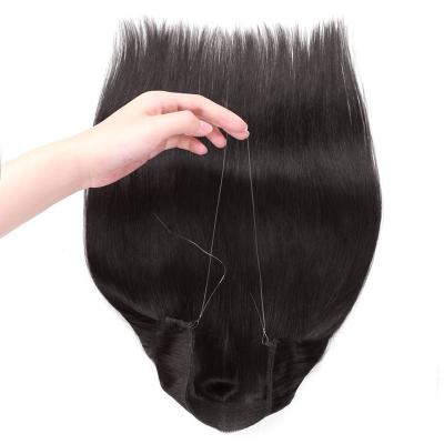 China Cheap Wholesale Price Silky Straight Remy Virgin Human Halo Hair 100% Invisible Layered Extensions Brown Wave Hair for sale