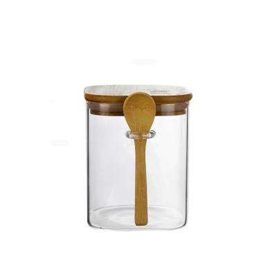 China Kitchenware Bulk Viable Spice Storage Bottle Glass Jars Food Storage Wholesale Glass Jar With Bamboo Lid for sale