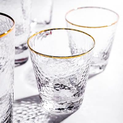 China Reusable Glass Box Juice BRIEF Set Gold Glass Jug Gold Rim for sale