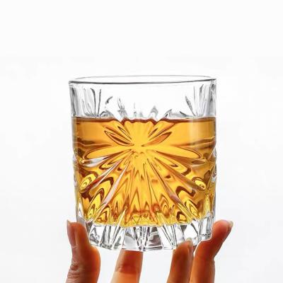 China BREF Crystal Embossed Whiskey Glass Cup 200ml Rum Glass Tumbler for sale