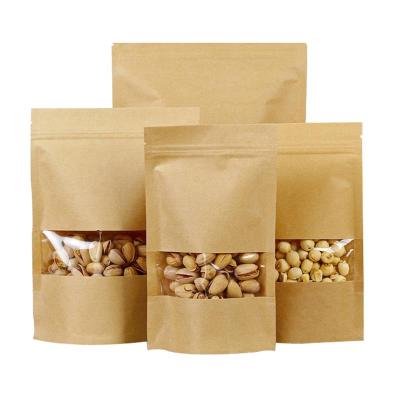 China Biodegradable Food Gusset Dried Fruit Potato Chips Plastic Lined Kraft Paper Side Bag With Clear Window for sale